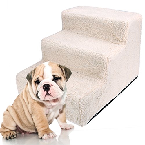 Hount Hundetreppe Katzentreppe für Kleine Hunde mit 3 Stufen (Beige Weiß) - 