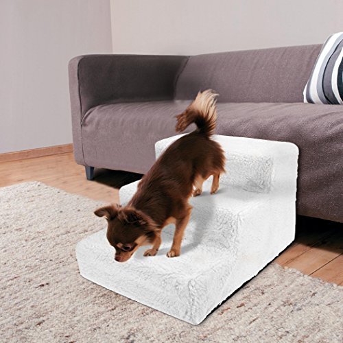 Sailnovo Hundetreppe Katzentreppe Haustiertreppe mit 3 Stufen Weiß, waschbareren Bezug - ideale Rampe für ältere oder kleinere Hunde Katze